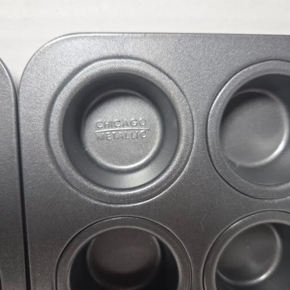 NEW Lot of 2 Chicago Metallic 12-Cup Muffin Pans Non-Stick Heavy Duty Cupcake